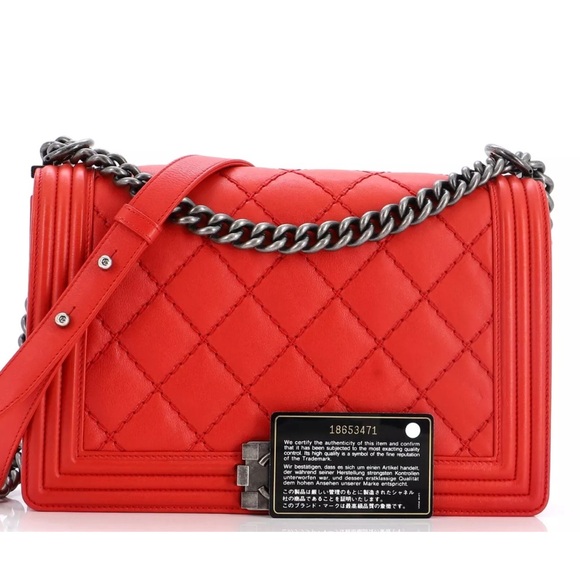 CHANEL BOY Chain Wild Stitch Quilted Shoulder Bag Red Medium 3 Chanel wallets - Picture 3 of 14